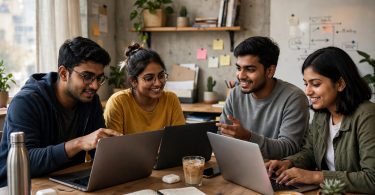 Young Indian startup team working together in an office