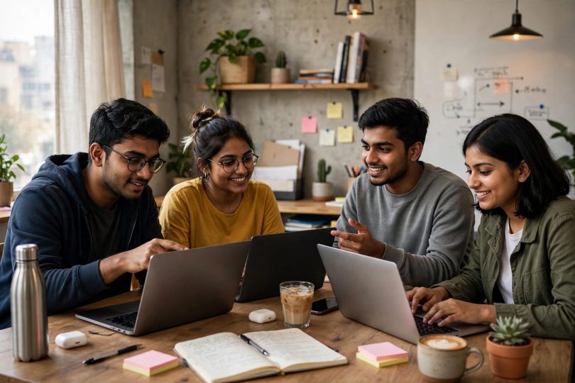 Young Indian startup team working together in an office