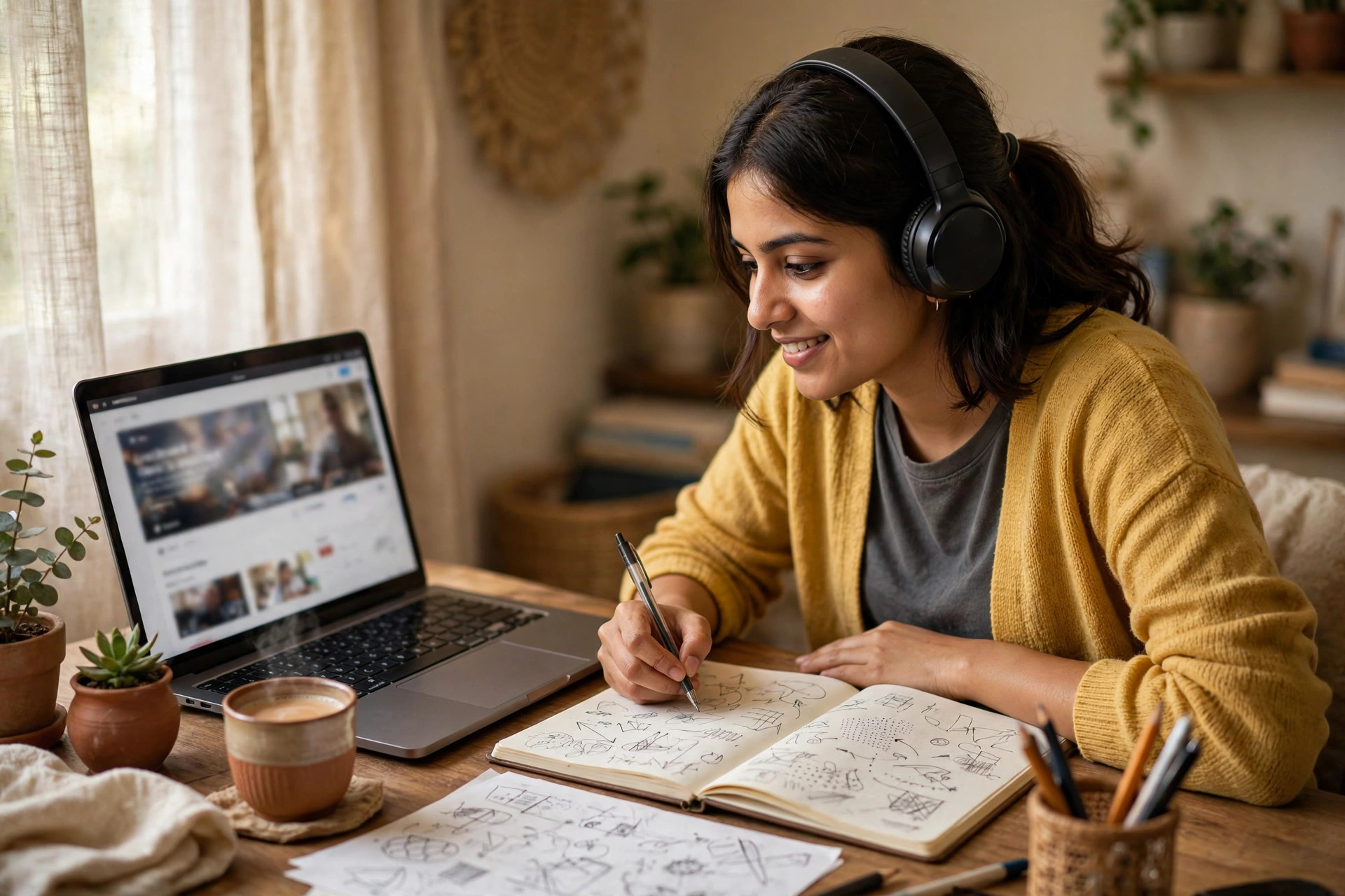 Indian student learning online on a laptop