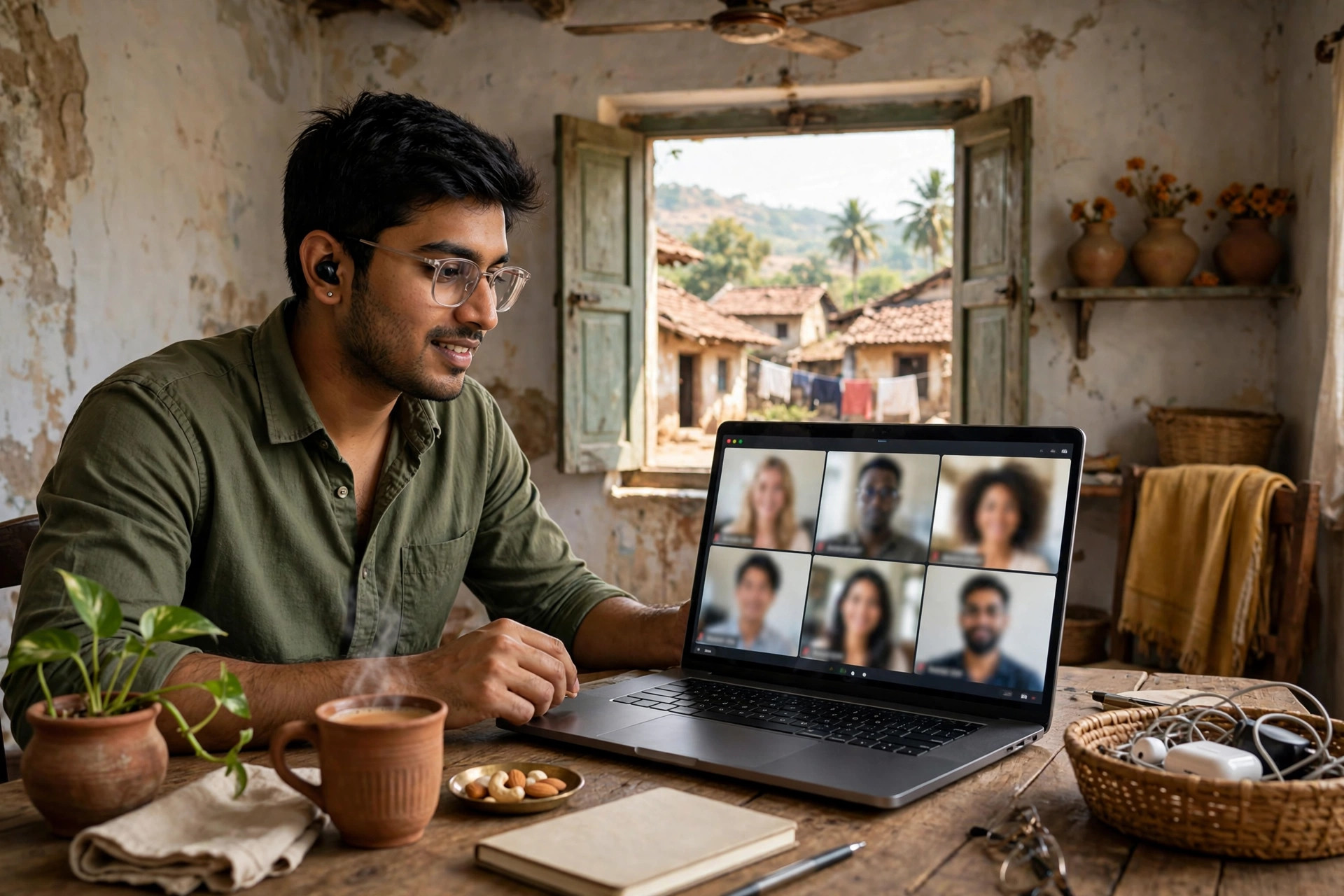 Young Indian professional on a video call working remotely