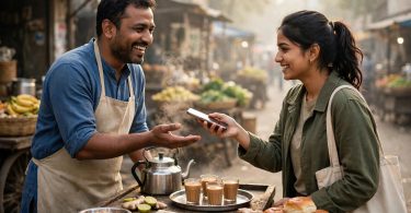 Street vendor accepting a mobile payment